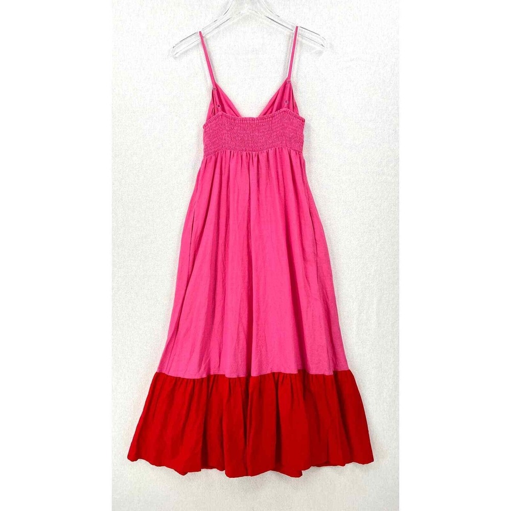 TABITHA BROWN X TARGET Tie Front Linen Maxi Dress XS Pink Red Colorblock Strappy - Picture 4 of 14